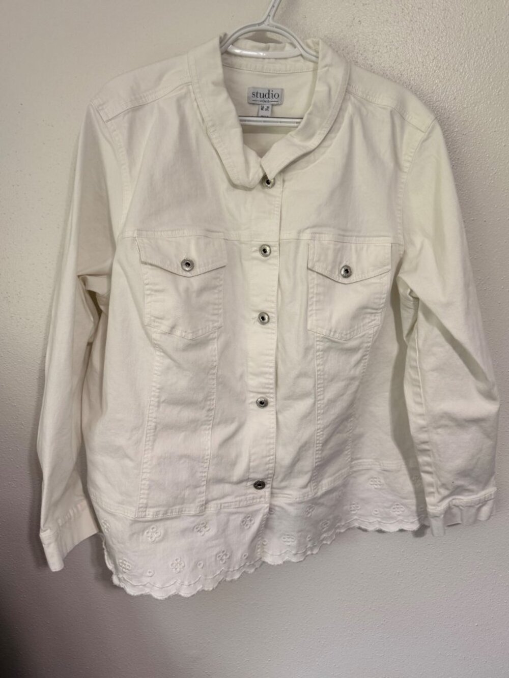Studio by Denim & Co Denim Jacket White Eyelet Hem Womans 3X